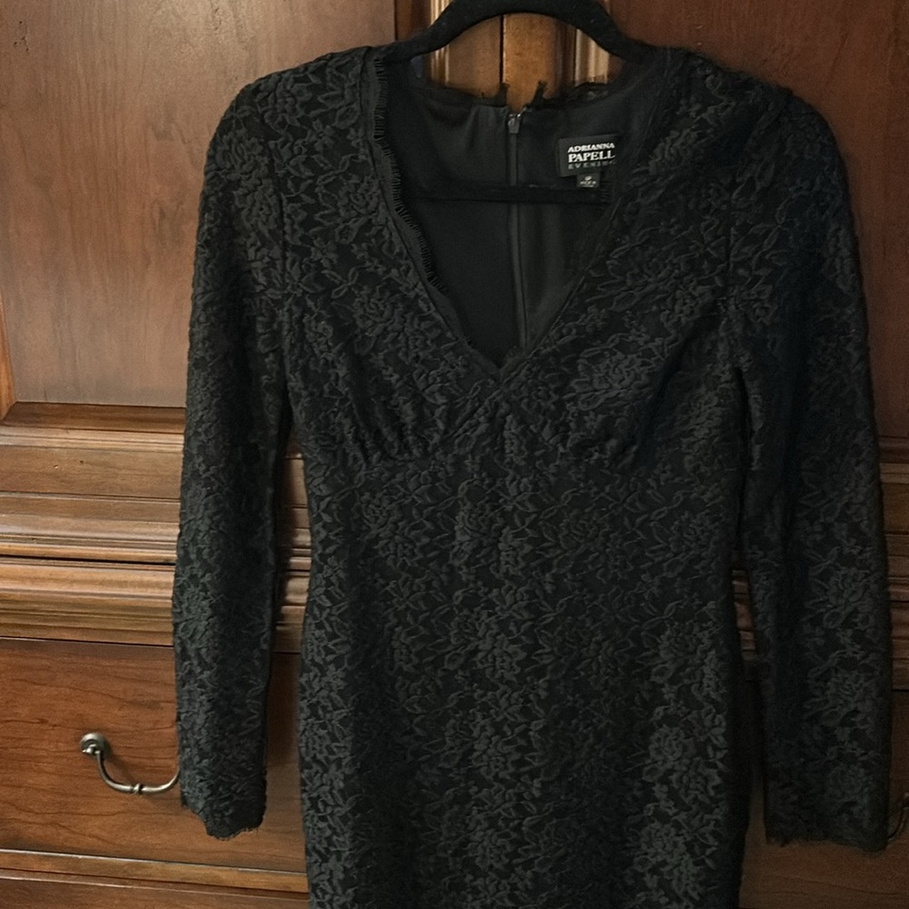 Adrianna Papell Elegant Black Lace Dress/Size 4P - Picture 3 of 4